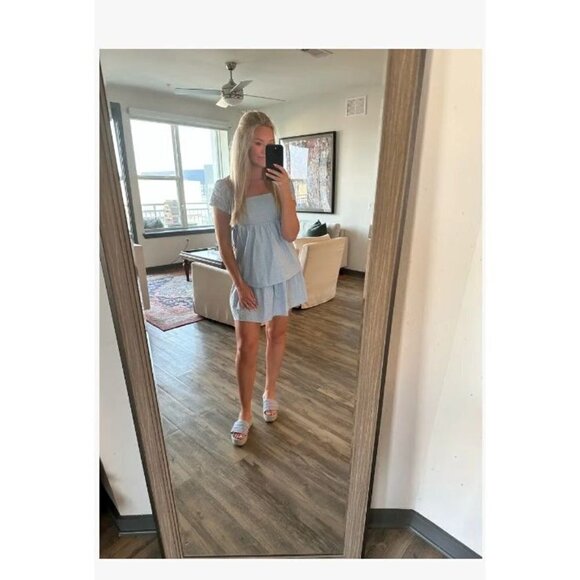 RTR NOW Eyelet Babydoll Dress in Blue Medium Womens Mini - Picture 11 of 12